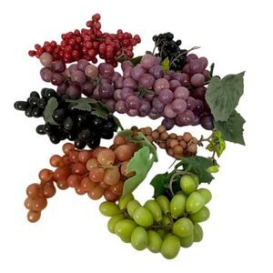 Lot of 7 vtg Grape Clusters Plastic MCM Faux Berries Fruit Bowl Kitchen Decor